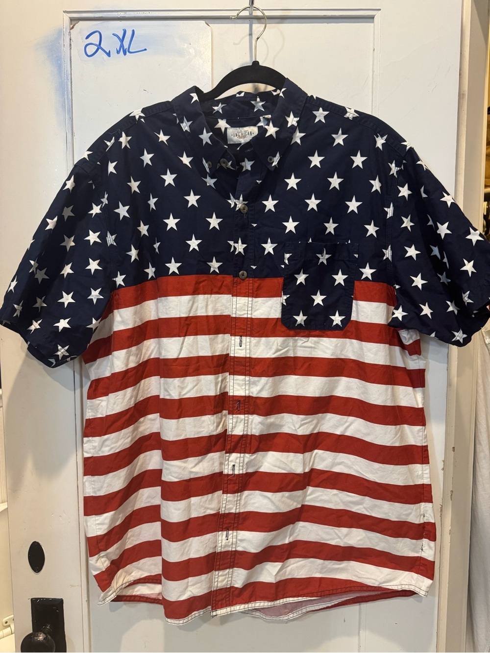 Men's Short-Sleeve Flag Print Shirt - Navy, Red & White American 🇺🇸 Patriotic